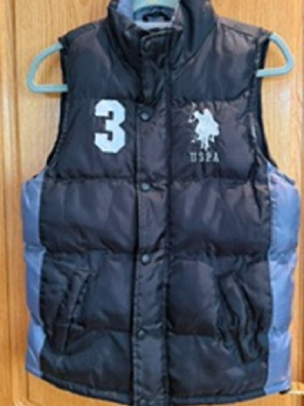 U.S. POLO ASSN. Youth Signature USPA Quilted Puffer Vest Black/Gray Top M(10/12)